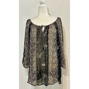 Figueroa & Flower Size 2X Paisley Floral Blouse Boho Patchwork Cottagecore Sheer